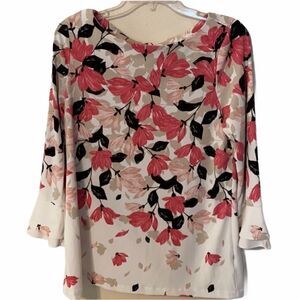Charter Club Floral Scoop Neck 3/4 Sleeve Blouse